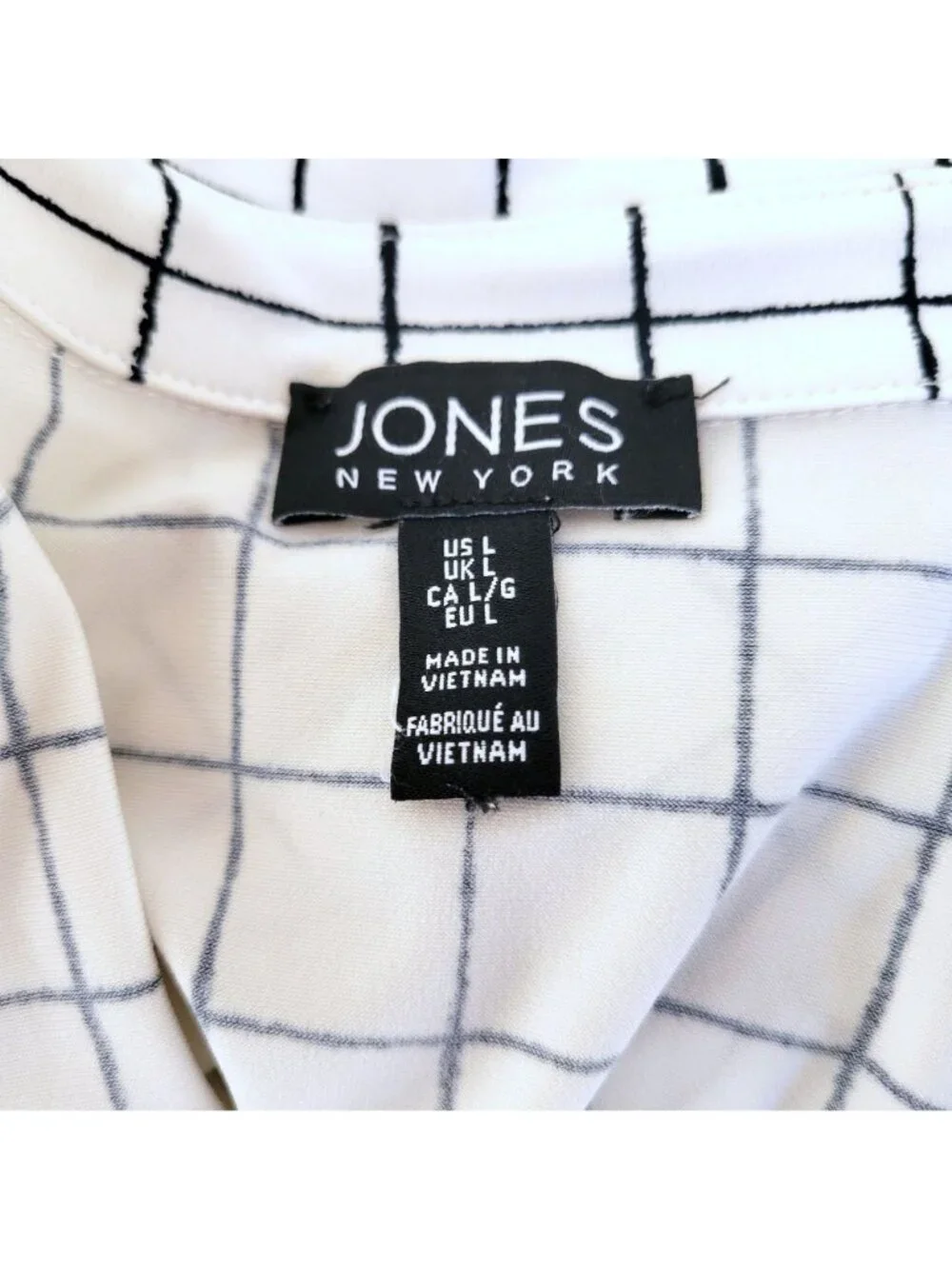 Jones New York Windowpane Pattern Long Sleeve Blouse Roll-Tab Sleeves Chest Pock - Picture 5 of 5